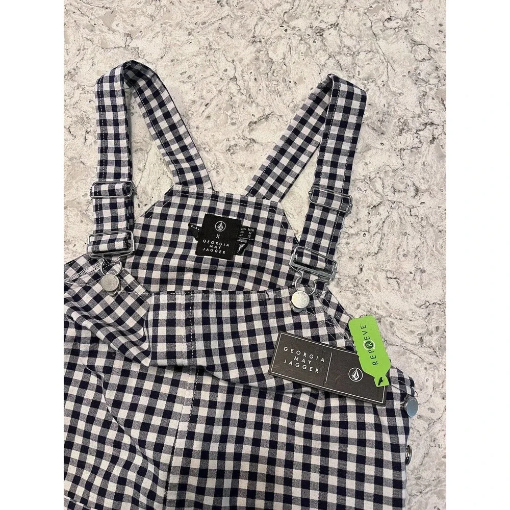 VOLCOM Georgia May Jagger Overalls Frochickie Gingham Dress Medium/M/4/6 NEW - Picture 7 of 10